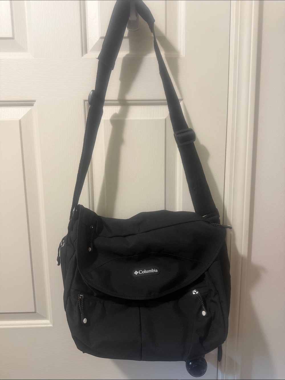 Columbia Black Crossbody Baby Bag with Adjustable Strap